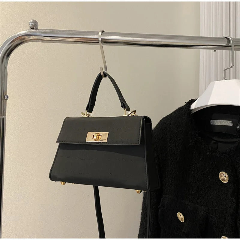 Luxury Fashion Small Square Bag Brand Design Advanced Leather Lock Simple Commuting Solid Color Texture Handbag Messenger Bag