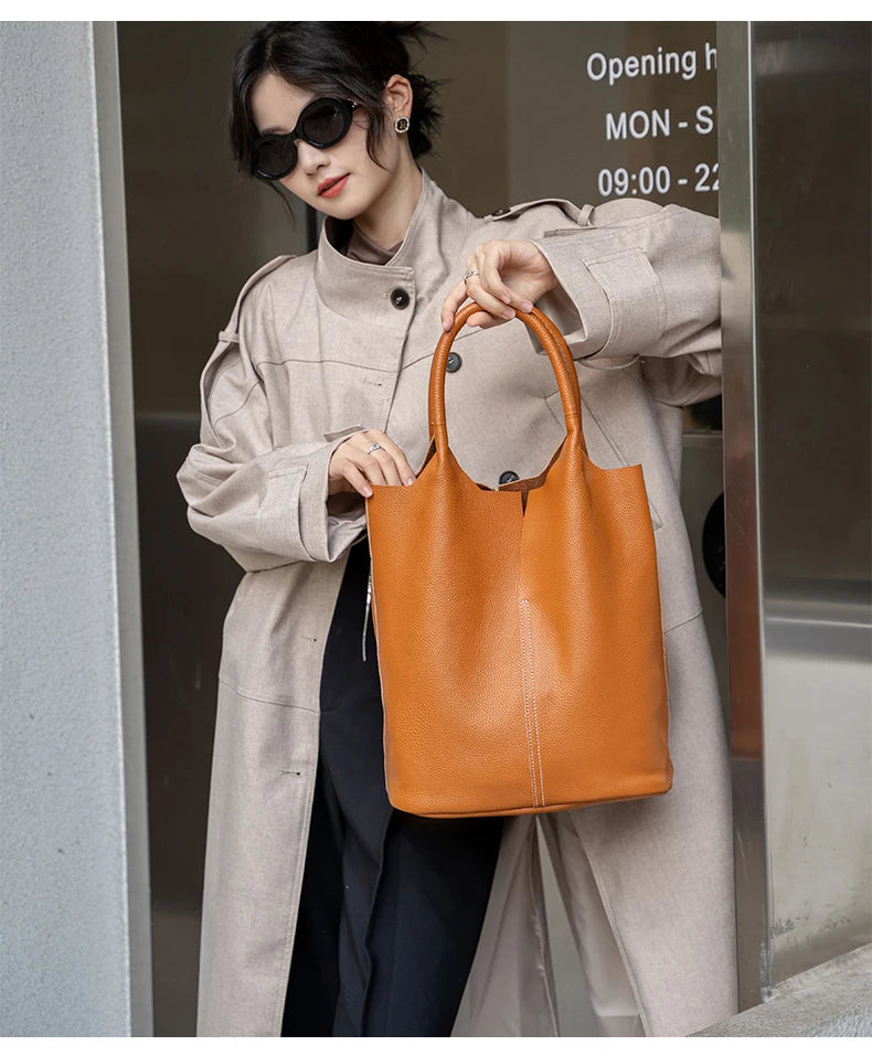 Bucket Bag Ladies Luxury Women Tote Bag Casual Genuine Cow Leather Shoulder Bags ladies Tote Handbags Big Shopper Bag for Female