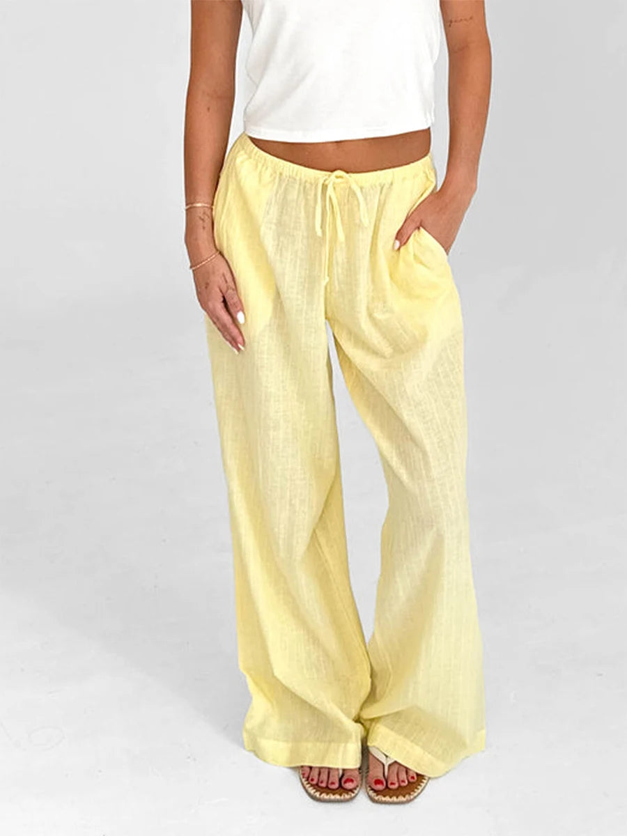 Women Loose Pants Stripe Micro-Sheer Drawstring Elastic Waist Trousers Spring Fall Casual Sweatpants Bottoms