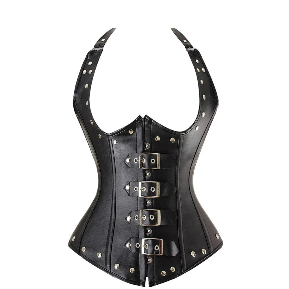 Gothic Faux Leather Underbust Plus Size Corset for Women