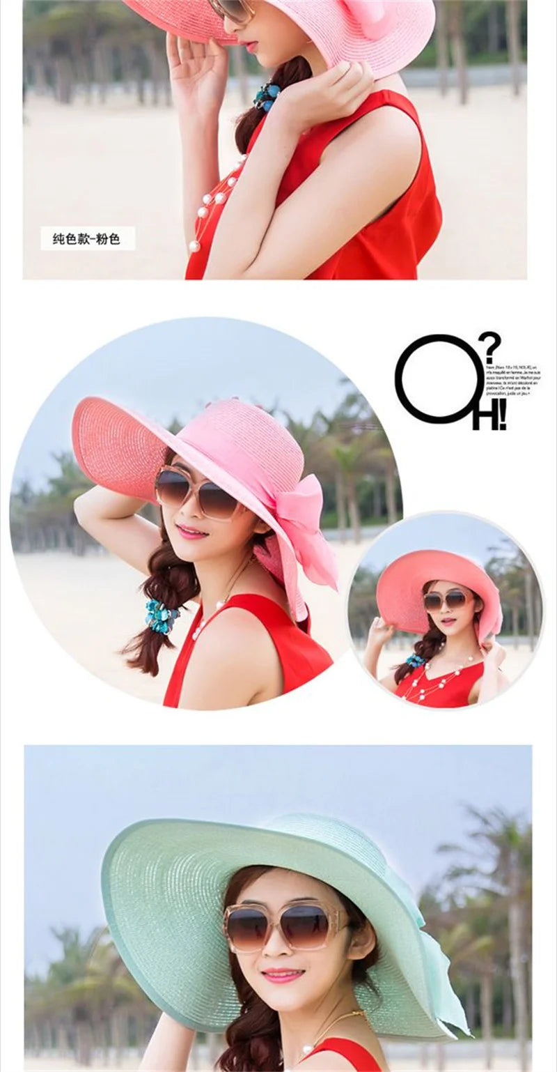 Hat Big-brimmed Cool Hat Women's Summer Sun Visor Sun-Proof Foldable Straw Hat UV-Proof Beach Sun Hat Summer Face Covering