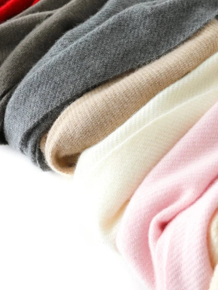 New Chic Women 100% Cashmere Scarf Autumn Winter Cashmere Knitted Tassel Long Shawls Row Style Basic Soft Warm Scarf Luxury Tops