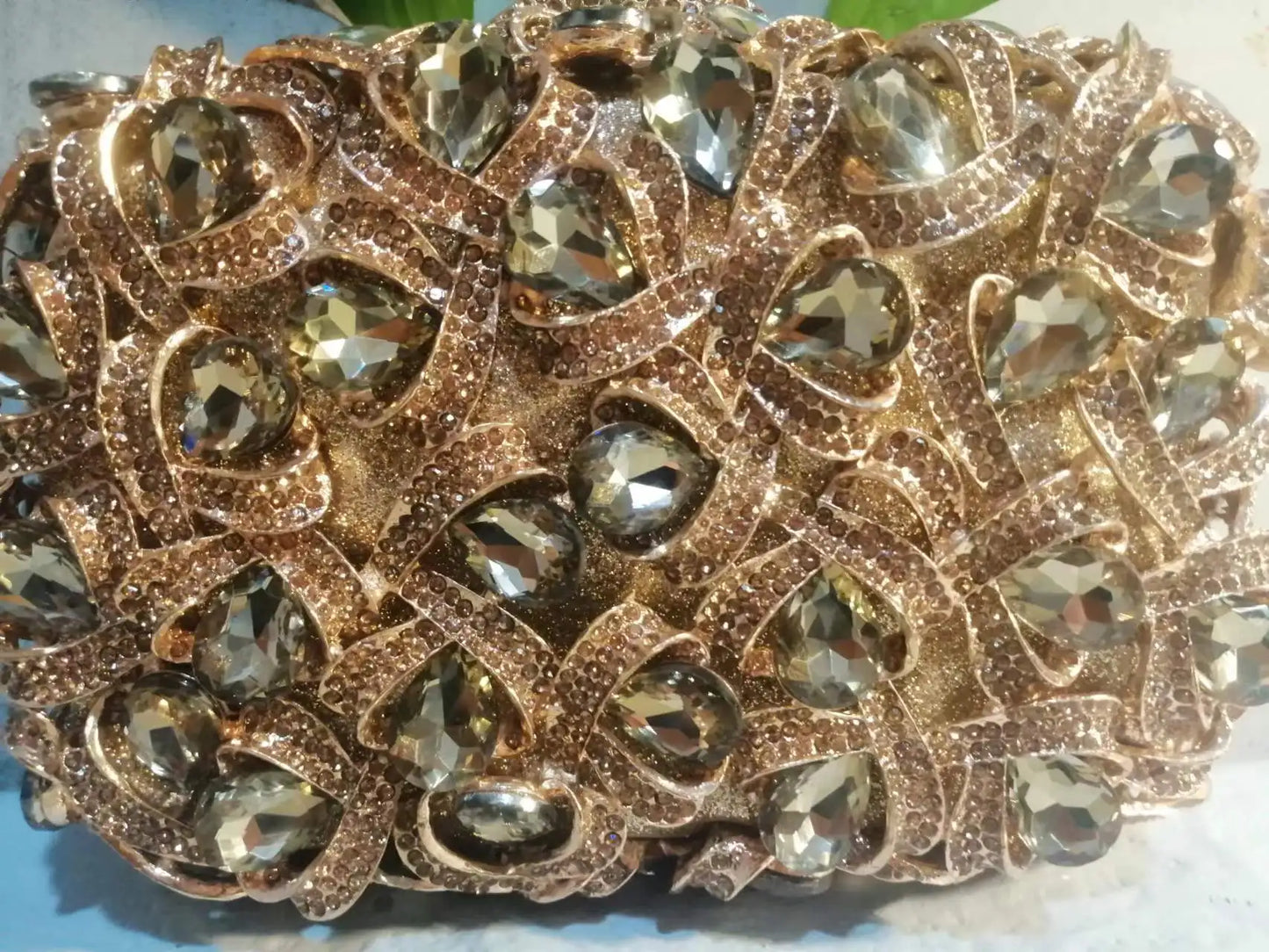 Women Gold/Silver/Green Big Stones Clutch Purse Lady Evening Bags Wedding Party Rhinestone Handbags Ladies Gala Clutches Bags