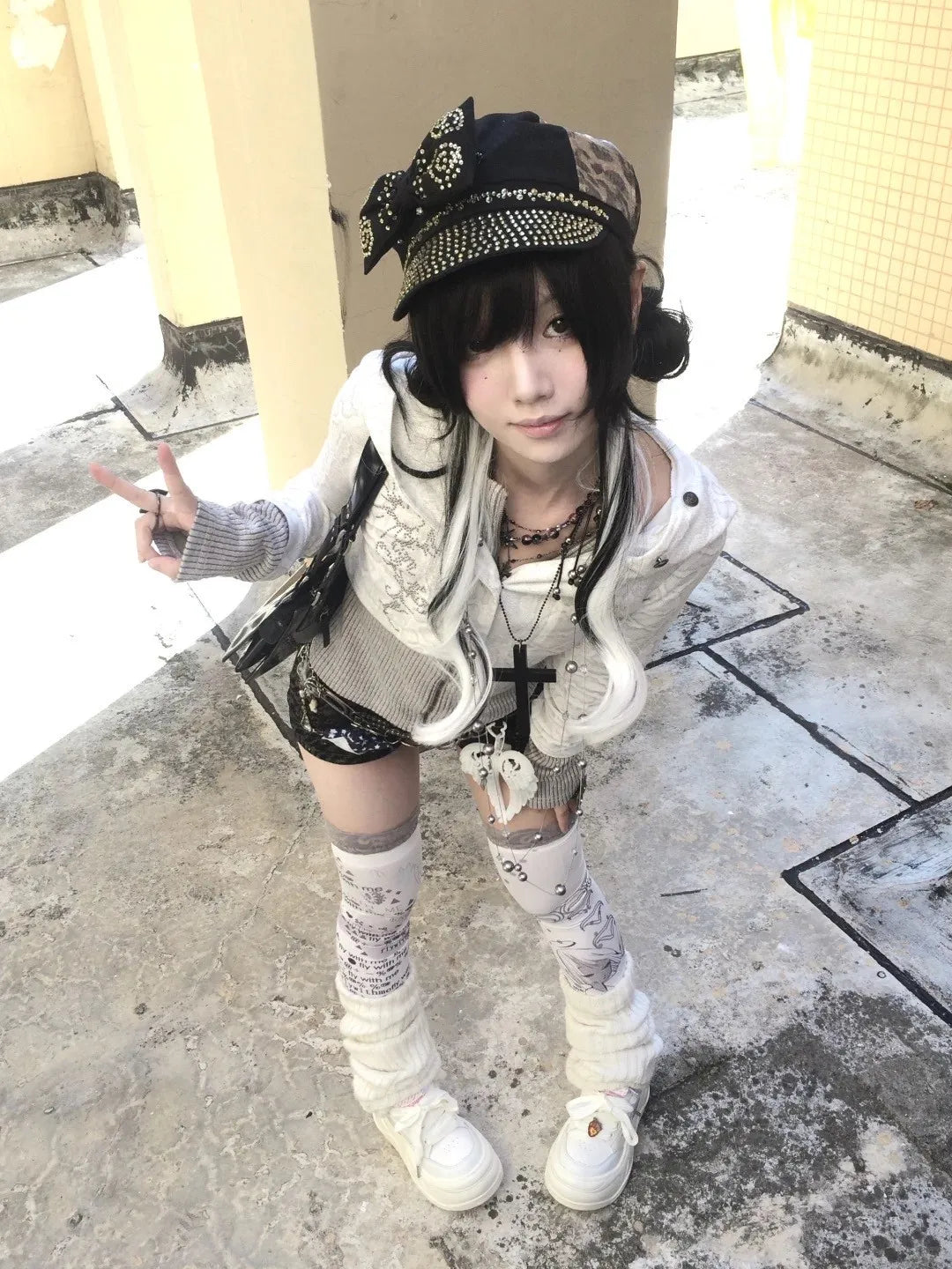 Karrram Japanese Y2k Fake Two-piece Knitted Tops Trashy 2000s Hooded Jacket Vintage Harajuku Knitwear Grunge Aesthetics American