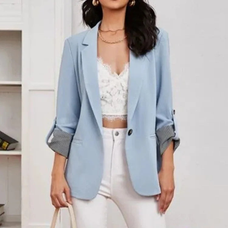Women Autumn Winter Fashion Splicing Lapel Slim Cardigan Blazer Jacket Long Sleeve Casual