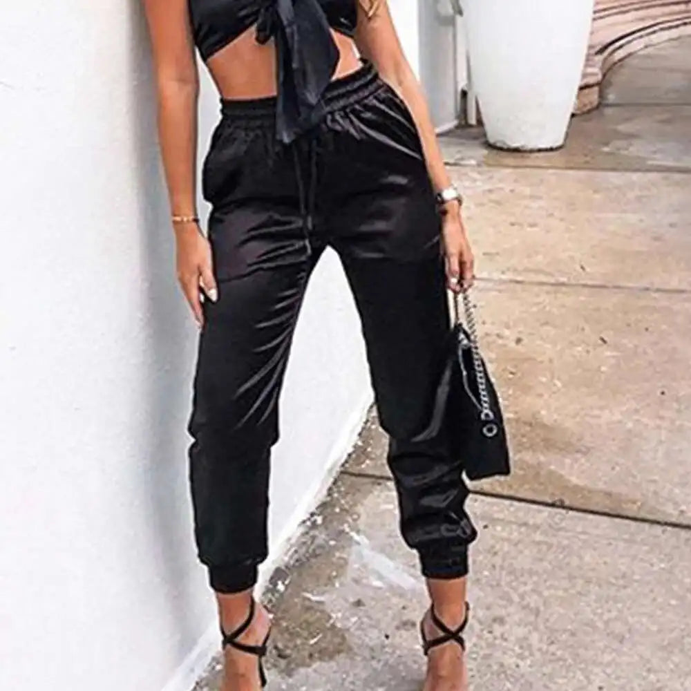 Sexy black high waist PU leather pants women fashion streetwear baggy pants trousers woman clothing gothic casual harem pants