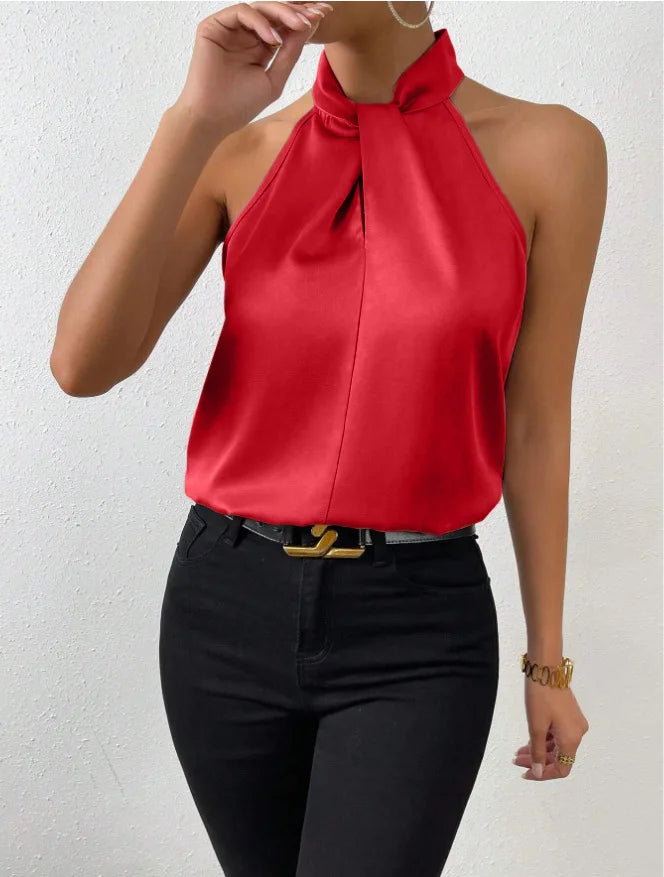 Women's Tops 2025 Summer New European and American Clothes Satin Halter Sleeveless Vest Sexy Commuting Satin Simulated Silk Top