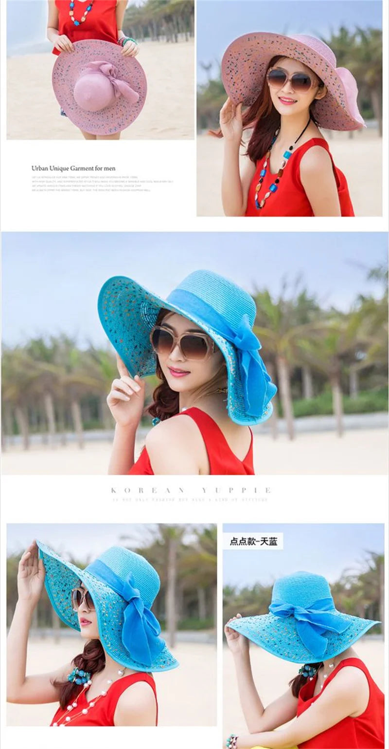 Hat Big-brimmed Cool Hat Women's Summer Sun Visor Sun-Proof Foldable Straw Hat UV-Proof Beach Sun Hat Summer Face Covering