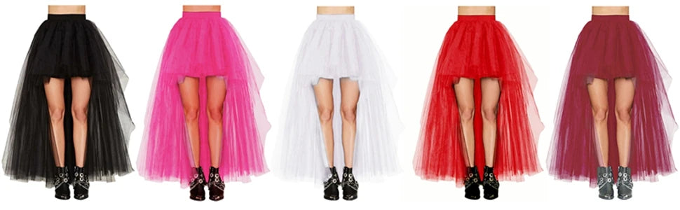 MisShow Hi-Lo Tulle Petticoat Women's Long Four Layer Puffy Skirt Fuchsia Tutu Skirts Adult Junpon Goth For Party Cocktail