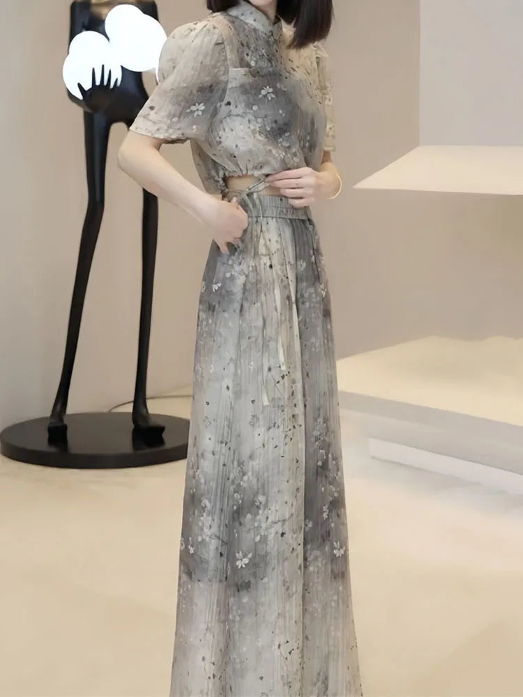 French national style printed skirt women's spring and summer new high-quality fashion design sense niche temperament two-piece