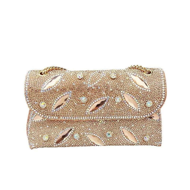 New Cross-Border High-End Feel Large Brick Socialite Style Diamond Underarm Handbag Embroidered Color Diamond Chain Chinese Dres