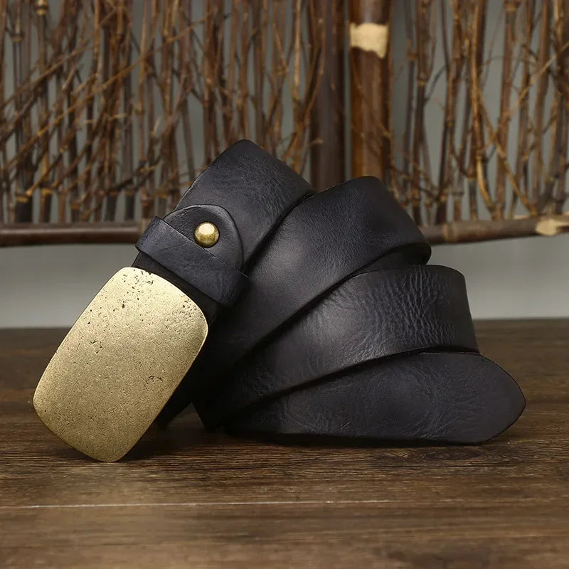 Genuine Cowhide Leather Belt With Brass Buckle for Women