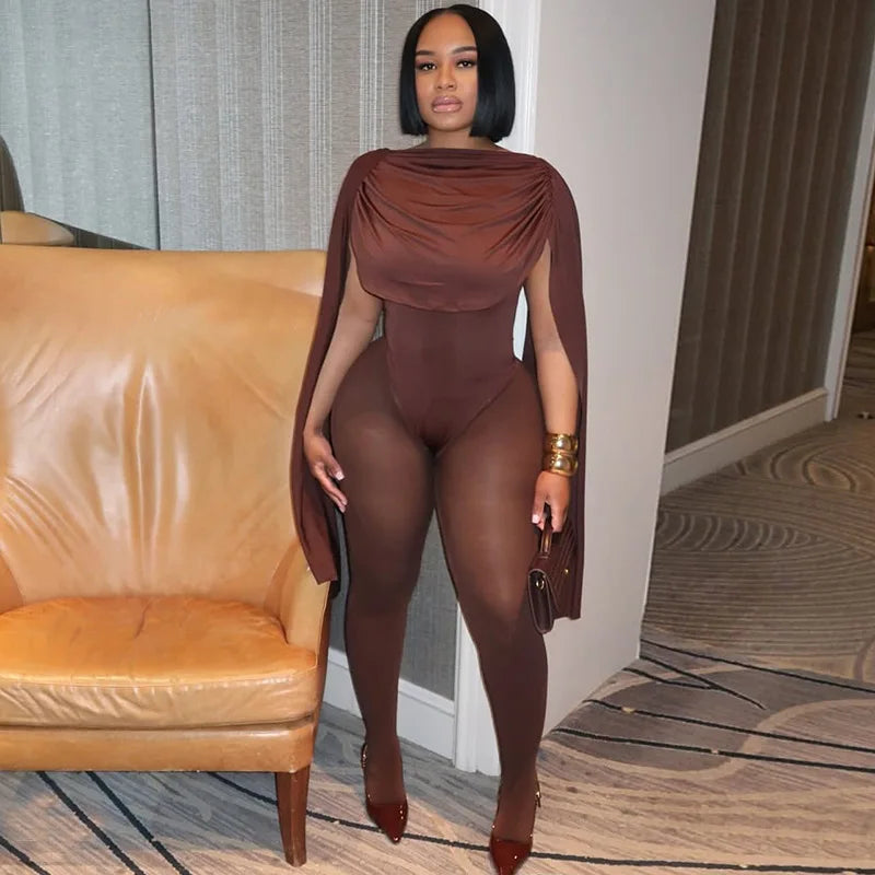 Joskaa Women's 2025 Fall Elegant Ruched Slash Neck Bodycon Jumpsuit Sexy Party Club One Piece Romper Fashion Overalls Streetwear