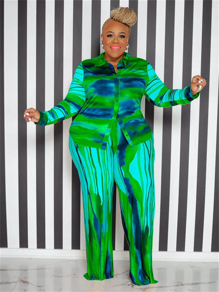 Wmstar Plus Size Two Piece Outfits Women Fall Clothing Tie Dye Top and Pants Leggings Matching Set Wholesale Dropshipping 2022