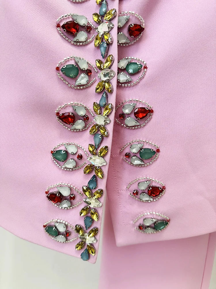 HIGH STREET Newest 2025 Designer Suit Set Women's Diamonds Beaded Jacket Pencil Pants Set 2pcs