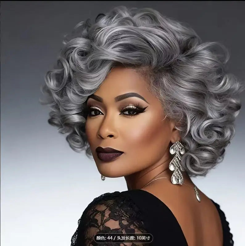 Short Black Kinky Curly Synthetic Hair Wig for Women