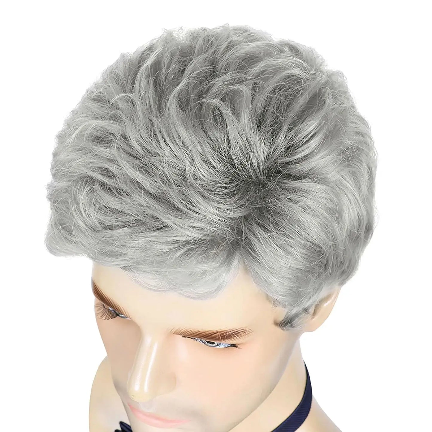 Men Wigs Short Silver Gray Wig Synthetic Heat Resistant Natural Halloween Cosplay Hair Wig