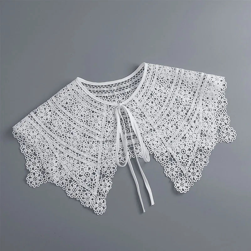 Removable Lace Doll Fake Collar Women Tie Ladies White Shawl Wrap Detachable Embroidered Lapel False Collar Clothes Accessory
