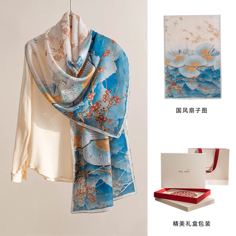 High-end women's new 100 mulberry silk scarf shawl cheongsam 170 * 55cm