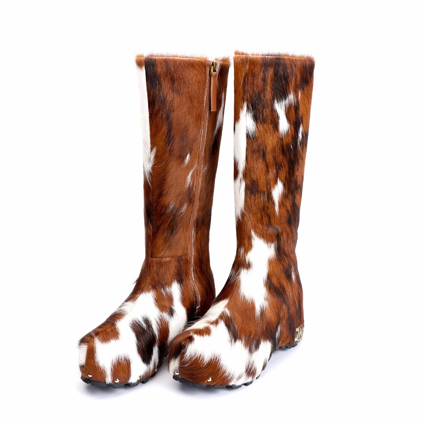 2025 Winter Women’s Luxury Handmade Real Calf Hair Platform Knee-High Studded Boots | Genuine Wool Lining, Designer Quality