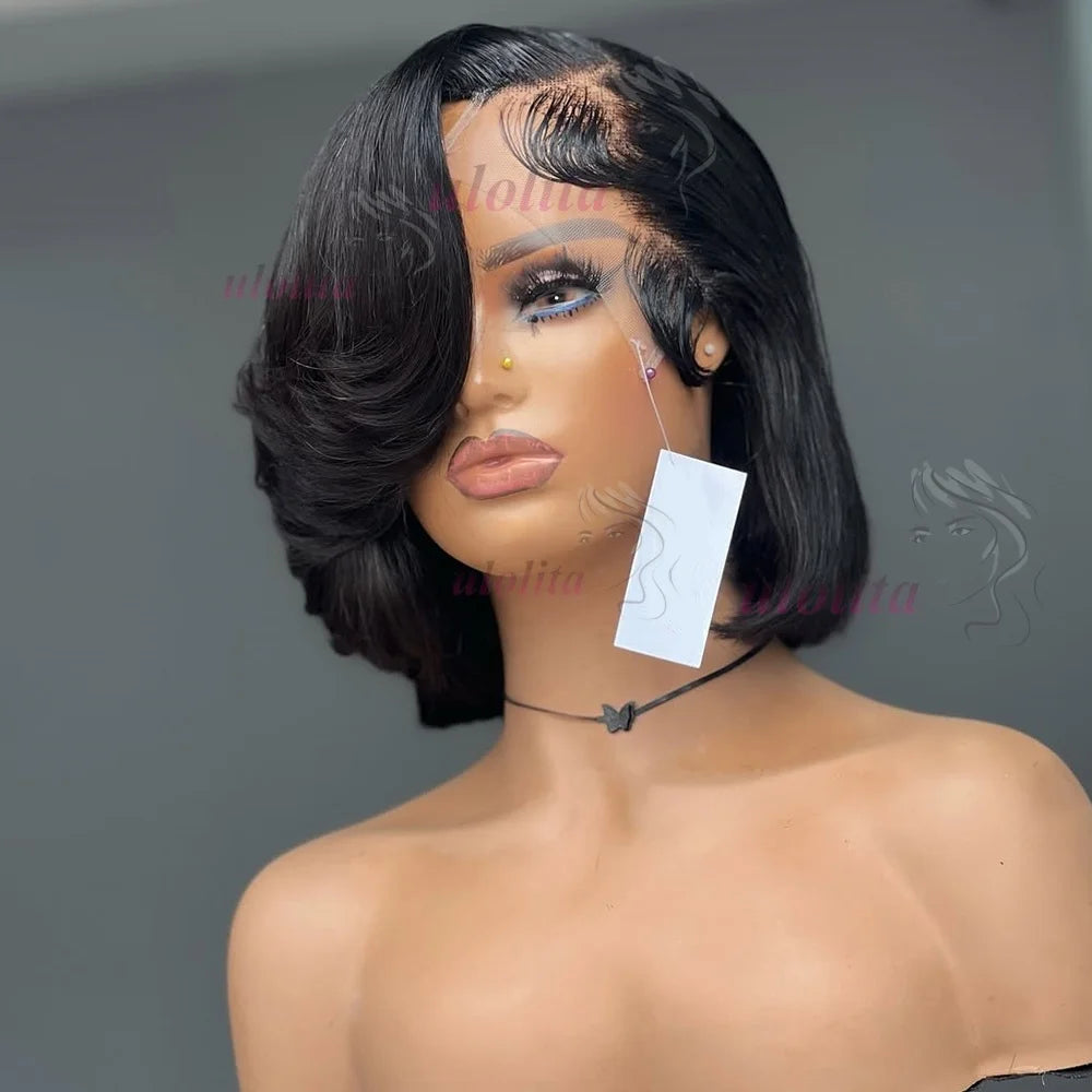Layered Cut Straight Bob Wig Natural Color Lace Closure Wig Wear and Go 4x4/13x4 Glueless Wig Free Part Minimalist Lace Bob Wig