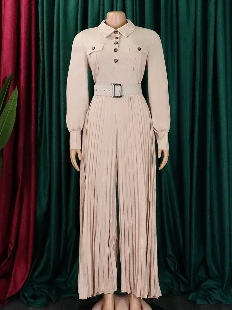 Wmstar Jumpsuit Women's Clothing Office Lady Button Fashion Maxi Rompers New in Fall Clothes Wholesale Dropshipping with Belt