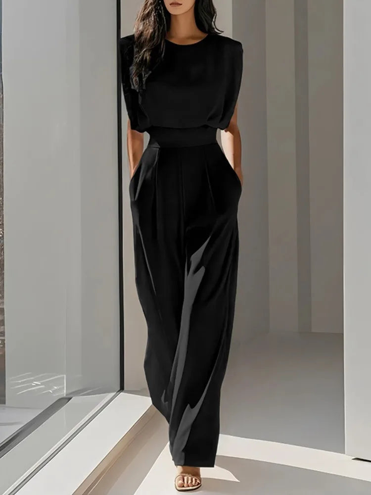 Pleated High Waist Jumpsuit With Pockets