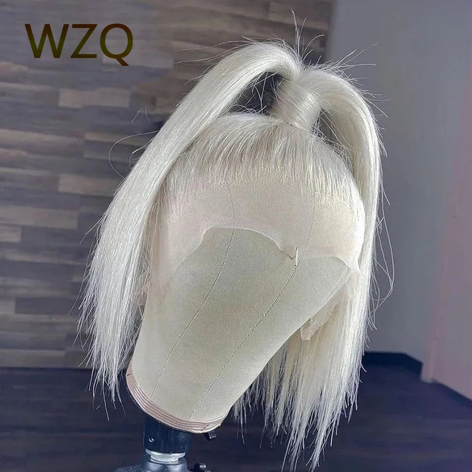 Mint Green Human Hair Wigs 613 Blonde Platinum HD Transparent Lace Front Wig Pink Colored Short Bob Wig 13x4 Lace Frontal Wigs