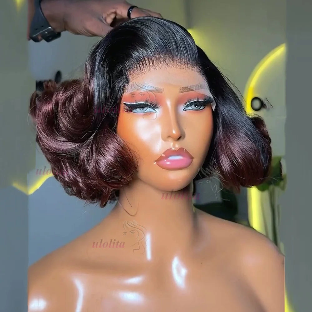 100% Raw Indian Virgin Hair Bouncy Wave 4x4 HD Lace Closure Wigs Wear and Go Ombre Chocolate brown #4 Bouncy Curly Glueless Wigs