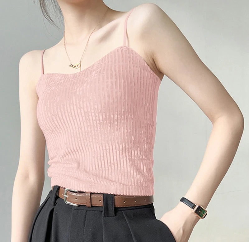 Knit Crop Tops for Women Sleeveless Sexy Vests New Spring Summer 2025 Backless Off Shoulder with Bra Pad Slim Casual Tank Camis