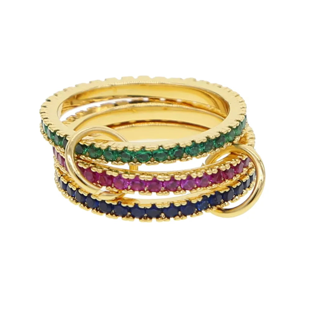 Gold Tone Pink Zircon Stacking Band Rings for Women