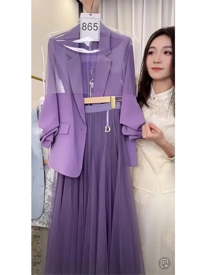 Female half Skirt Two Pieces Suit 2024 Spring Women Korean Dramas To Reduce Age Westernization Fashion Luxury Purple Suit Jacket