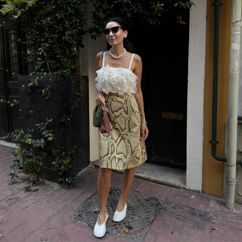 Fashion Ladies Half Skirt Snake Print High Waist Elastic Waist Loose Skirt Light Luxury Dress Versatile Summer Casual Skirts