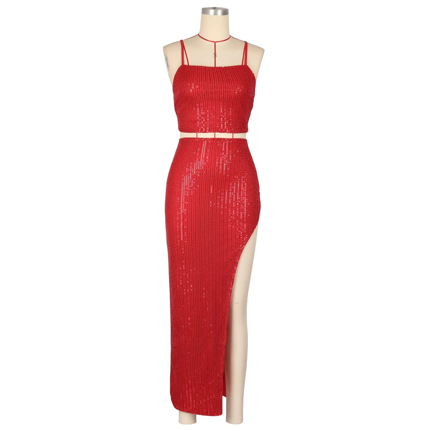 CM.YAYA Women Strapless Sleeveless Sequined Top + Long Skirt Suit 2025 Street Sexy Party Matching Two 2 Piece Dress Sets Outfit
