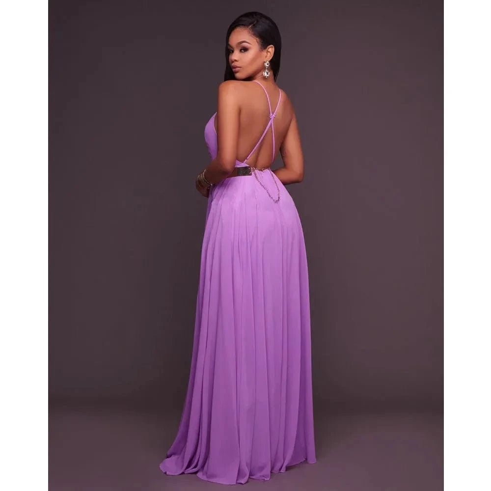 Fashion Women Summer Sleeveless Strap O neck Boho Dress Casual Long Maxi Evening Party Beach Backless Dress Sundress