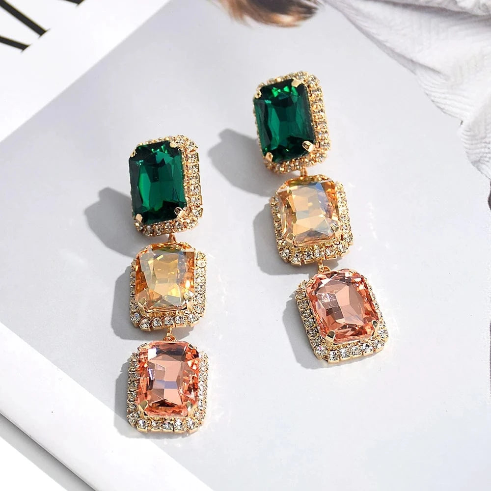 Hot-Sell Trendy Geometric Long Earrings High-Quality Luxury Crystal Jewelry Accessories For Women Girls Party Wedding