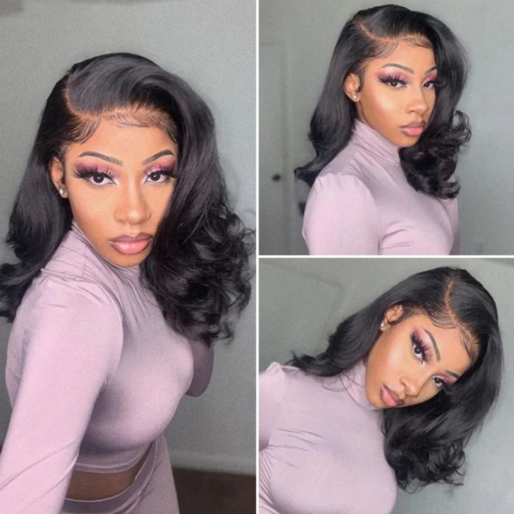Body Wave 13x4 Lace Frontal Bob Wig Pre Plucked Brazilian Remy Short Bob Wig 4x4 Lace Human Hair Wigs 200% Density Natural Black