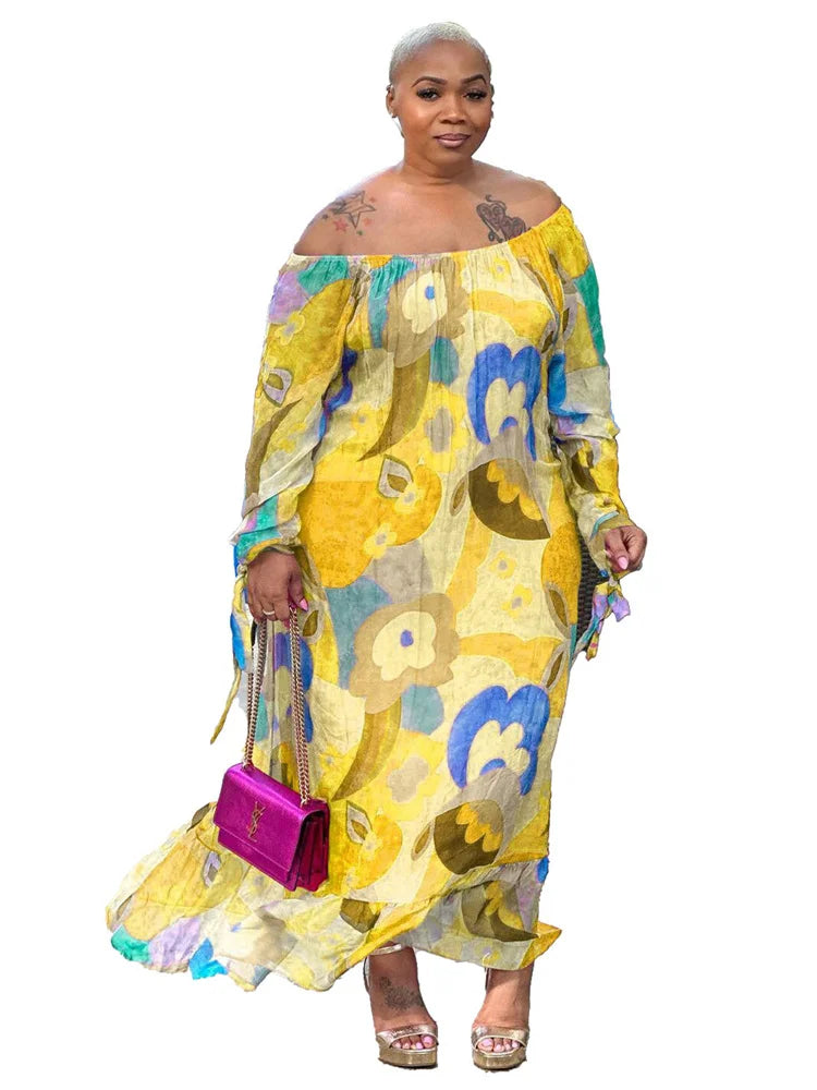Wmstar Plus Size Women Dresses Flower Printed Loose Elegant Maxi Dress Outfits Fashion Streetwear Wholesale Dropshipping 2023