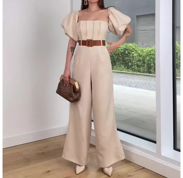Women's Jump Suits New Elegant Square Neck Slim Fit and Waist Cinching Temperament Straight Leg Jumpsuit for Female 2024 Summer