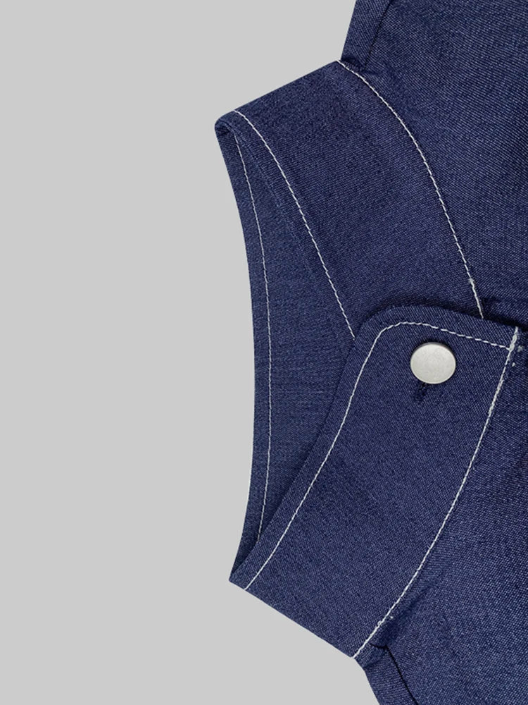 Beautyblue Denim Shirt Woman Short Sleeve Bow-Embellished Tops Summer Casual Streetwear Buttoned High Neck Puff Sleeves Blouses