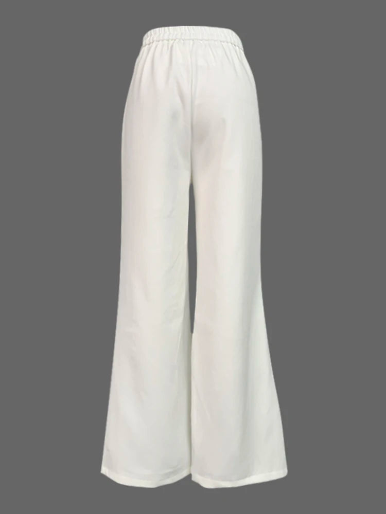 Beautyblue Striped Sports Pants Women Zipper Trousers Summer New White Patchwork High Waist Wide-leg Bottom Office Commute Pant