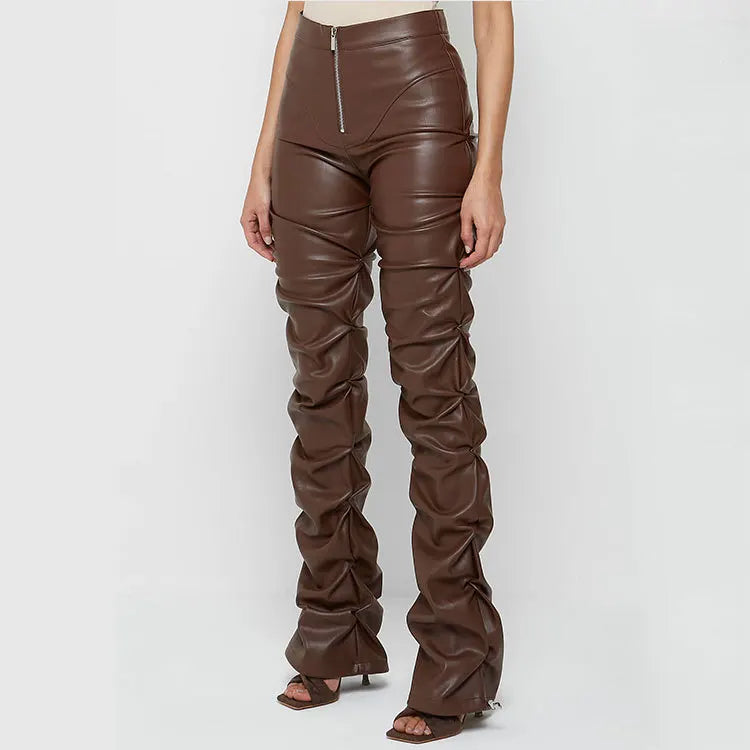 Women's Pants Wholesale Items High Waist Pu Leather Black Wide Leg Pants for Women Casual Fashion Loose Streetwear Trouser Femme