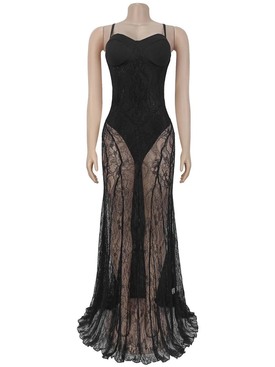 Weird Puss Sexy Mesh Jacquard Dress Women See Through Patchwork Sleeveless Backless Stretch Skinny Midnight Party Club Vestidos