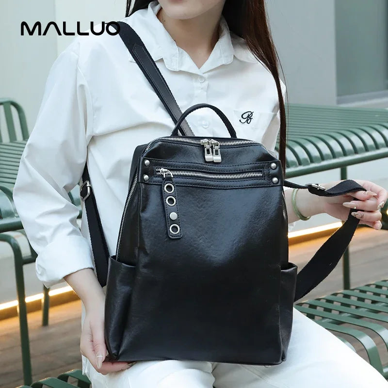 Women's Natural Cow Leather Backpacks Lady Cowhide Design Large Capacity Bags Female Retro Fashion Versatile Backpacks Ladies