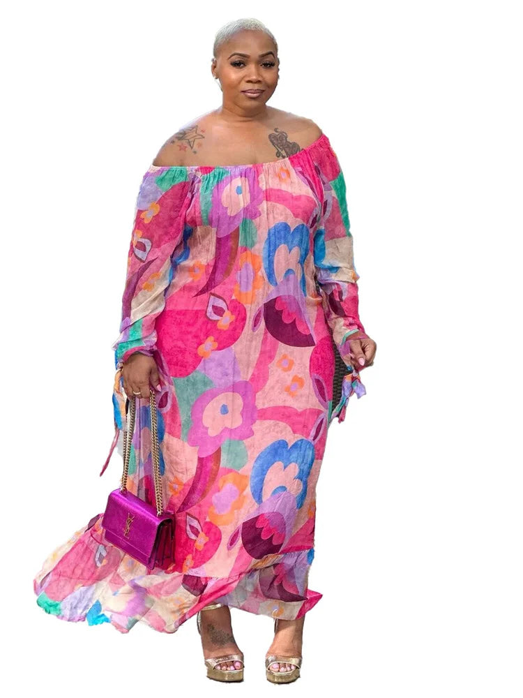 Wmstar Plus Size Women Dresses Flower Printed Loose Elegant Maxi Dress Outfits Fashion Streetwear Wholesale Dropshipping 2023