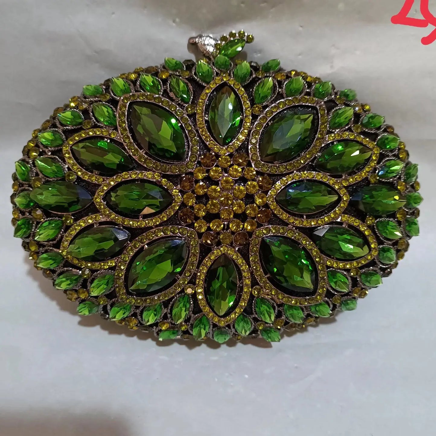 Elegant Jade Green Women Big Stones Evening Bags Crystal Metal Clutches Bags Green Wedding Party Minaudiere Purses and Handbags