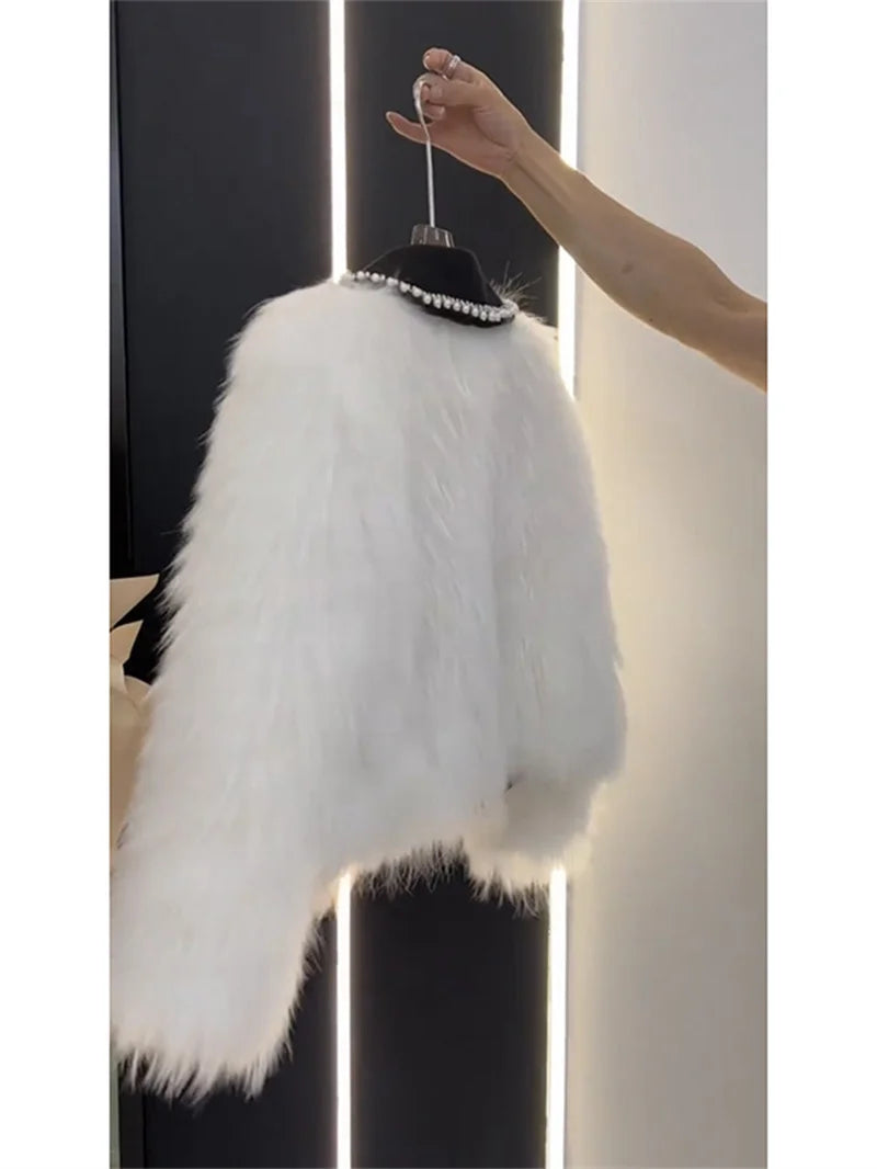 High end Heavy Industry Nail Bead Imitation Fox Fur Grass Coat for Women's Autumn and Winter 2024 New Unique Warm Top Jackets
