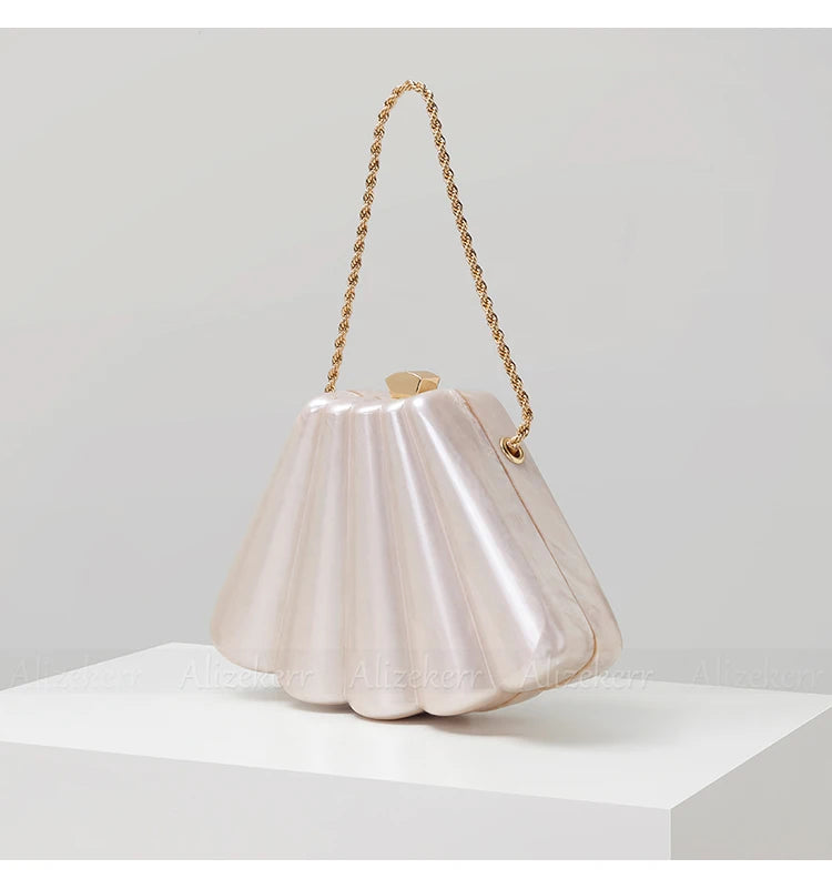 Alizekerr Fan-shaped Acrylic Box Evening Bags Women Luxury Designer Elegant Metal Chain Clutch Purses And Handbags Wedding Party