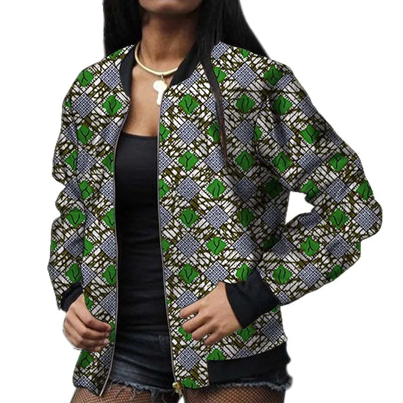 Stylish Elastic Waist African Print Jacket for Women