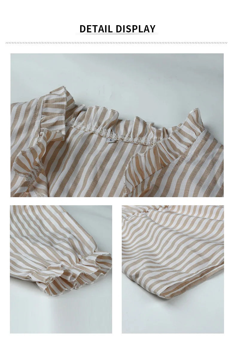 Summer Women's Striped Short Sleeve V-Neck Elastic Waist Dress
